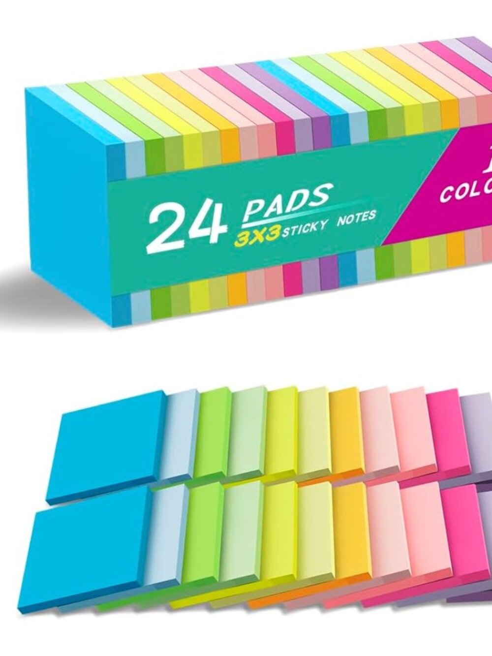 24 Pads Sticky Notes 3x3 Inches,Bright Colors Self-Stick Pads
